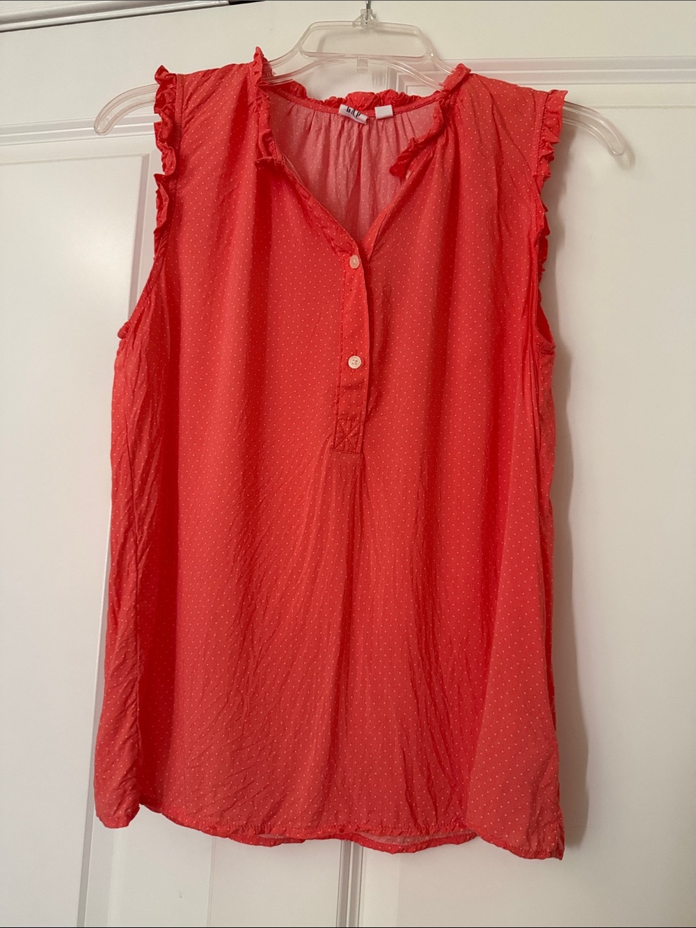GAP Ruffle Polka Dot Coral Sleeveless Top